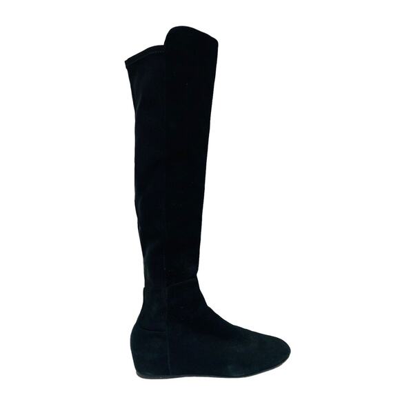 STUART WEITZMAN Black Suede Hidden Mainline Stretch Wedge Knee-High Boots 37.5 - Picture 2 of 12
